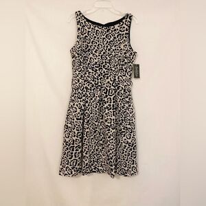 Peck & Peck Collection leopard print dress cream and black fit and flare size 12
